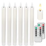 Flameless Taper Candles with 3D Wick, 9.6" Real Wax LED Candles with 2 Remote and Timer, 6 Pack Flickering Candlesticks Battery Operated, Electric Candles for Home, Wedding, Party, Decor, White