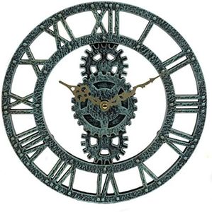 Lily's Home Hanging Wall Clock, Steampunk Gear and Cog Design, Ideal for Indoor or Outdoor Use, Poly-Resin, 12 Inches Diameter (Pewter)