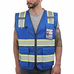 Dib Safety Reflective Mesh Vest High Visibility Two Tone with Pockets and Zipper, Blue Mesh with Yellow Trim M