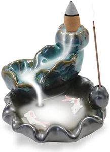 Ceramics Incense Burner, Waterfall Flowing Incense Holder, Exquisite Incense Cone Burner for Backflow Incense, Incense Sticks, Aromatherapy Ornament Office Home Decor (Blue)