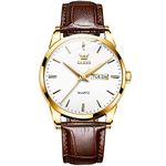 OLEVS Men's Leather Watches Brown Leather Strap White Dial Adjustable Quartz Men Watches Simple Waterproof Dress Watches for Men Minimalist Casual with Day Date Men's Wrist Watches