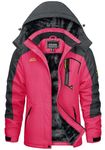 KEFITEVD Women's Hiking Jackets Waterproof Fleece Raincoat Winter Warm Hooded Jacket with Multi Pockets,Rose Red,L