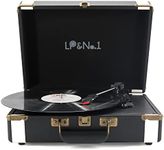 LP&No.1 Suitcase Vinyl Record Player, 3 Speed Portable Turntable with Built-in Speakers, RCA Output&Line in Input and Headphone Jack, Black with White