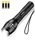 Maxesla LED Torch 2000 Lumens Gifts for Men Dad Kids, Zoomable Super Bright Flashlight, Powerful Battery Powered Water Resistant 5 Modes Camping, 3 x AAA Batteries Included