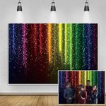 Renaiss 10x6.5ft Vinyl Photography Background Colorful Glitter Rainbow Neon Photo Backdrop Music Dance Disco Let's Glow Party Decor Kids Adults Birthday Banner Photo Booth Props