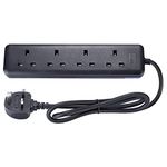 LIPWEL Extension Lead Plug Extension Cord Black Power Strip 4 Way Socket Multi Plug 1m 2m Extension Electric Cable Multi Socket Plug Adapter PC Accessories with Indicator for Multiple Devices