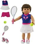 American Fashion World Purple & White Tennis Outfit Set for 18-inch Dolls| 5 Piece Set | Premium Quality & Trendy Design | Dolls Clothes | Outfit Fashions for Dolls for Popular Brands