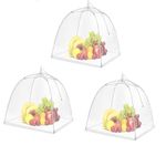 VASISTHA Food Cover For Outside 1Pcs Reusable Food Tent Fruit Cover Pop-Up Food Nets Outdoors Mesh Screen Collapsible 17 CM,White (Pack of 3)