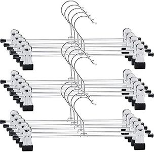 ZDZBLX Pant Hangers, Skirt Hangers with Clips, Clothes Hangers with Non-Slip Adjustable Clips, Metal Trouser Clip Hangers for Heavy-Duty Ultra Thin Space Saving Hangers for Slacks, Bottoms (15 Pack