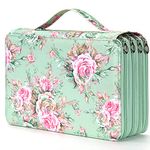 Vomgomfom Colored Pencil Case - 200 Slots Pencil Holder with Zipper Closure Twill Fabric Large Capacity Pencil Case for Watercolor Pens or Markers, Pencil Case Organizer for Artist (Green Rose)