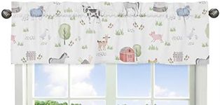 Sweet Jojo Designs Farm Animals Window Treatment Valance - Watercolor Farmhouse Horse Cow Sheep Pig