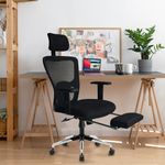 Kepler Brooks Office Chair | 3 Years Warranty | Chairs for Office Work, Diwali Gifts, 2D Arms, 2D Headrest, 4D Lumbar, Retractable Footrest, Multi Synchro Lock, Heavy Metal Base (Zeus Pro)