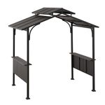 Sunjoy Grill Gazebo 5 ft. x 8 ft. Brown Steel Frame Double Tiered Hardtop Gazebo with Ceiling Hook and Shelves