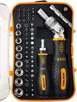 Ratcheting Screwdriver Set TOOLMAK 61pcs Socket Set & Screwdriver Bit Set with Rotatable Ratchet Handles ＆ Storage Case, Household Repair Tool Kits for Bike