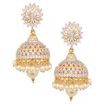 Swasti Jewels American Diamond CZ Fashion Jewellery Traditional Ethnic Pearls Gold Plated Jhumka Earrings for Women