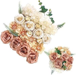 Silk Flowers, Artificial Flower Bouquet, Artificial Flowers Combo Box, Flowers with Stems for DIY Floral Arrangements Bouquets Wedding Party Home Baby Shower Décor (Coffee Champagne Gradient)