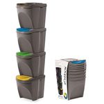 KrysGo 20 Litre Large Stackable Recycling Sorting Colour Coded Plastic Bins with Hinged Lids (4 x Grey)