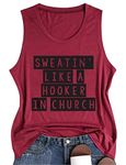 CHICFLORAL Summer Cute Graphic Tank Tops for Women Sweatin' Like A Hooker in Church Funny Letter Sleeveless T Shirt Tank (Large, Red)