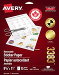 Avery Printable Sticker Project Paper, 8.5" X 11.5", for Laser/Inkjet Printers, 15 Sheets, Repositionable Matte White Paper for Promotional, Cratfting, DIY, Acid/Lignin Free, (3383), Made in Canada