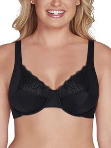 Vanity Fair Women's Flattering Lace Unlined Minimizer Bra (36C-44DDD), Midnight Black, 44DDD