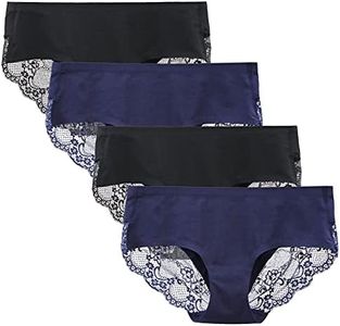 LIQQY Women's 4 Pack Cotton Lace Coverage Seamless Brief Panty Underwear (Black/Navy, X-Large)