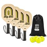 Big Dill Pickleball Co. Superstar Pickleball Paddle Set of 4 Wooden Paddles - Pack of 4 Pickleball Paddles, 4 Pickleball Balls & Bag for Pickle Ball Rackets, Beginner Pickle Ball Raquette Set