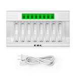 EBL 8 Bay Individual AA AAA Battery Charger with LCD Display for Ni-MH Rechargeable Batteries, Rapid Charger for AA AAA Batteries with AC Adapter