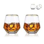 Diamond Whiskey Glasses Set of 2 Water Juice Tumbler Tilted Scotch Glass 300ml Whisky Glass Modern Look Glassware for Bourbon/Rum/Bar Tumbler