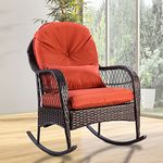 CASART Wicker Rocking Chair Outdoor Porch Garden Lawn Deck Rattan All Weather Steel Frame Rocker Patio Furniture w/Cushion