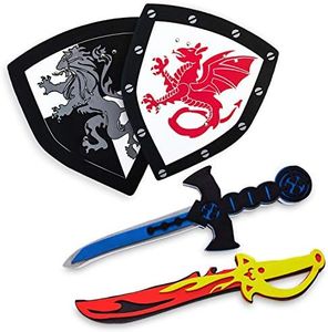 Super Z Outlet Children's Foam Toy Medieval Joust Dual Dragon Sword & Shield Knights Set Lightweight Safe for Birthday Party Activities, Event Favors, Toy Gifts