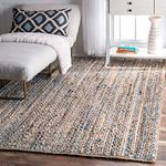 imsid Handwoven Jute Square Rug, Natural Fibres, Braided Reversible Carpet for Bedroom Living Room Dining Room (Blue/Grey, 4X6 Feet)