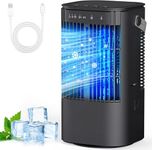 Portable Air Cooler - Mini Air Conditioner with Handle,Upgraded Portable Small Air Conditioner Mini Evaporative Cooler Small AC with 3 Wind Speed & 7 Night Light for Room Home Bedroom