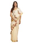 manvish drapes Womens Embroidered Kasavu Pure Cotton Saree (Bottle Green-Maroon)