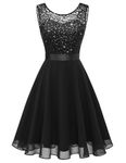 BeryLove Cocktail Dresses Homecoming Dress for Teens Wedding Guest Sleeveless Lace Formal Dresses, Black Sequin, Medium