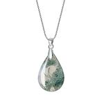 COAI 925 Sterling Silver Necklace Teardrop Moss Agate Stone Pendant Necklace for Women