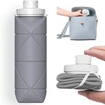 Collapsible Water Bottles Leak-proof Valve Reusable BPA Free Silicone Foldable Travel Water Bottle for Gym Camping Hiking Travel Sports Lightweight Durable 20oz (Grey)