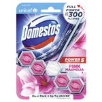 Domestos Power 5 Pink Magnolia toilet blocks that clean at full power for up to 300 flushes Toilet Rim Block up to 3x more limescale prevention* 55 g