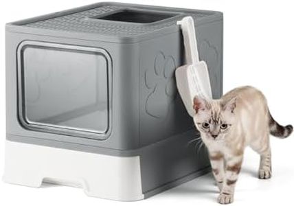 Qualasision Enclosed Cat Litter Box, Large Litter Box for Big Cats, Covered Kitty Litter Boxes with Lid, Top Entry Cat Box Enclosure with Scoop, Odor Control, Easy to Clean(Grey)