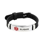 LSxAB Medical Alert Eliquis Bracelet for Men Women Emergency First Aid Seniors Health Alarm Laser Engraved Adjustable Silicone Wristband Bracelets