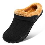 JIASUQI Womens Mens House Slippers Plush Shearling Lined Warm Mules & Clogs Garden Shoes with Non-Slip Rubber Sole Black, 9.5 Women/7 Men