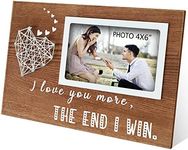 EXQUIDECA Romantic Gifts for Boyfriend and Girlfriend - Couples Valentine Picture Frame with String Heart 4x6 Inches - I Love You More The End I Win