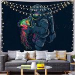 QCWN Fantacy Galaxy Planet Tapestry, Cool Spaceman Astronaut Starry Art Print Wall Hanging Tapestry For Home Decor. Multi 78x59Inc