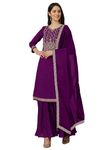 TRENDMALLS Women's Vichitra Silk Embroidery Kurta Sharara Suit Set (UKTM.G132-Purple-S)