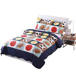 MarCielo 3 Piece Kids Bedspread Quilts Set Throw Blanket for Teens Boys Bed Printed Bedding Coverlet, Full Size, Blue Basketball Football Sports, American Football (Full)