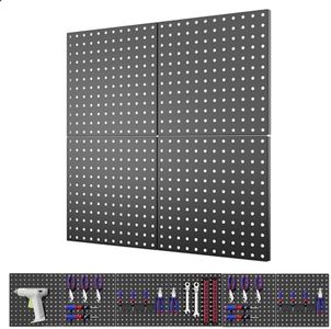 ValueMax 4 Pack Metal Pegboard Panels, 12”x 12” Heavy Duty Metal Pegboard Wall Organizer for Home, Garage, Workbench, Kitchen, Craft Room Tool Storage, Black Modular Peg Board Organizer Board
