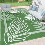 Vaukki Reversible Rugs, Plastic Straw Outdoor Doormat, Fade Resistant Plastic Outdoor Patio Mat, Lightweight Leaf Area Carpet for Patio, RV, Camping, Beach, Deck, Backyard and Picnic (Green, 6'x9')