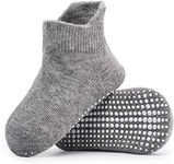 AHC Anti Skid Socks for Kids(1-3 Years) | Plain Color | Ankle Length Grip Cotton Polyester Socks For Boys & Girls | Comfortable & Durable Kids Socks | Baby Products | Light Grey