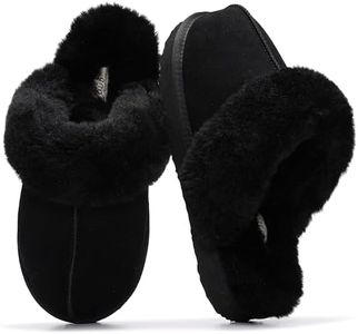 Project Cloud Shearling Slippers for Women Footwear - Genuine Suede Clogs Non-Slip Indoor/Outdoor Scuff Womens Slippers with Memory Foam Insole(Henka, BLK, 7.5)