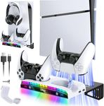 Wall Mount Kit for PS5 Slim/PS5 with Charging Station, PS5 Shelf Floating Mount, Dual Controller Chargers with Multi-Mode RGB Light, Headset Holder & 3 USB Hubs for Playstation 5 Slim (Disc & Digital)