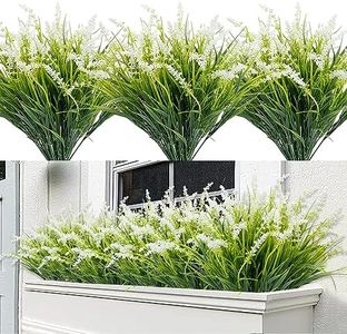 AUMVEYI 12 Bundles Outdoor Artificial Plants Flowers UV Resistant Fake Tall Grass Plants Bushes Faux Tropical Shrubs for Outside Window Box Planter Front Porch Yard Patio Floral Arrangement